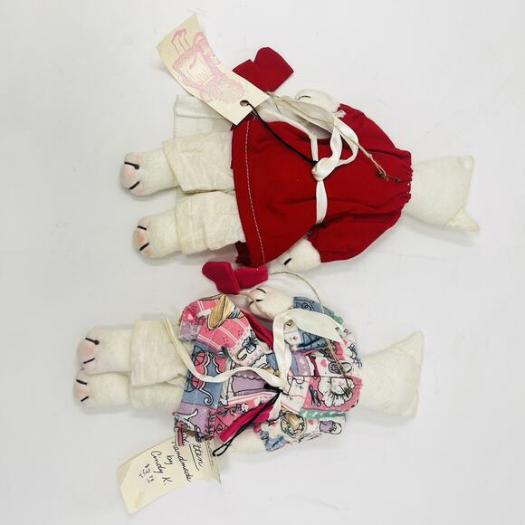 Handmade Canvas Folk Art Cat Stuffed Plush Kitty w/ clothes 10" Mitten Kittens - Picture 4 of 4